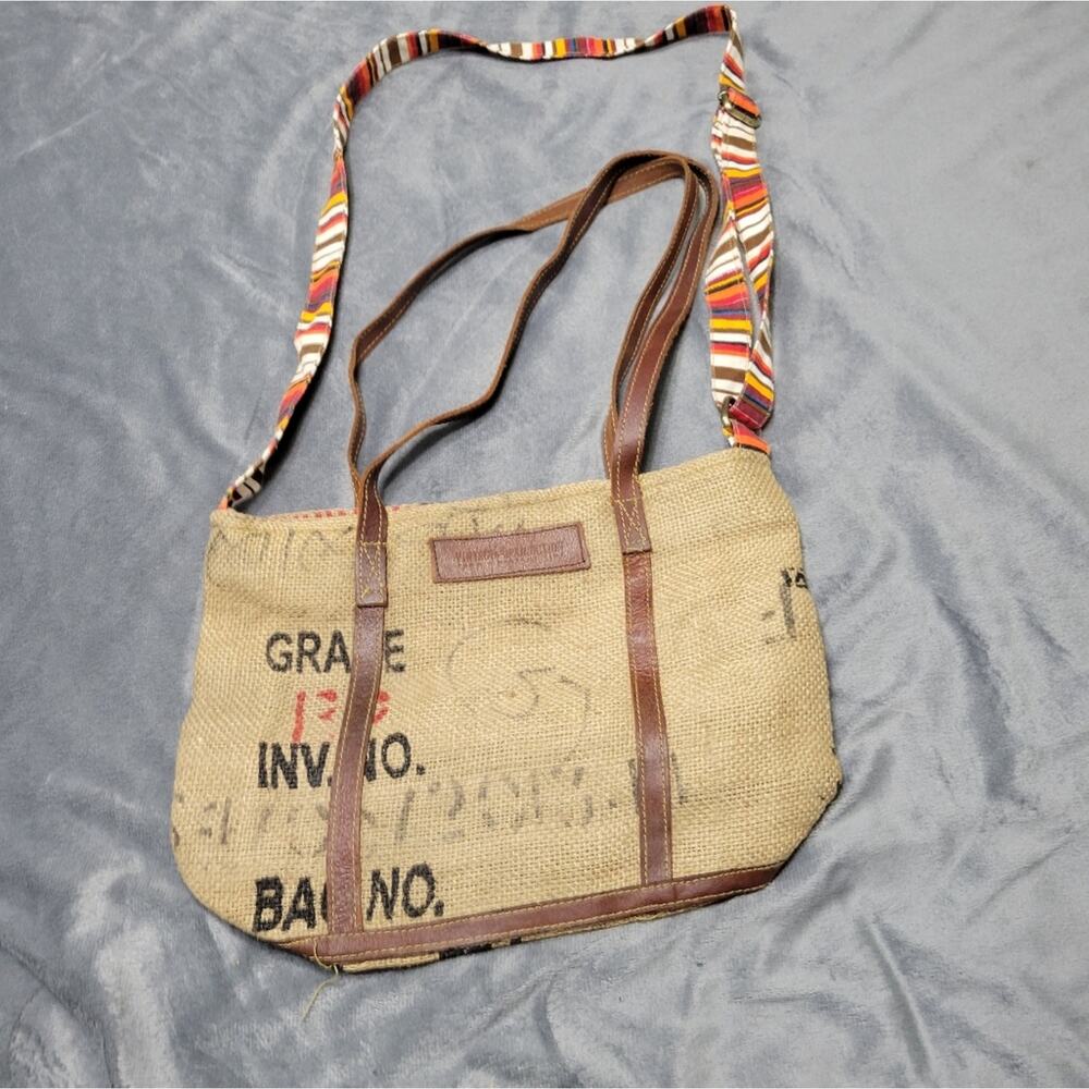 Vintage Addiction Purse Tea Sack Tan Crossbody Leather Jute Unique Festival Bag‎
